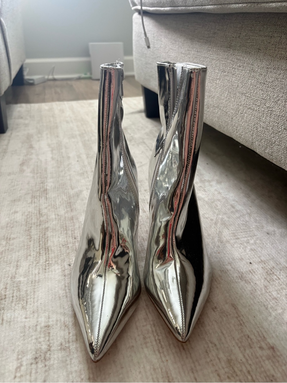Silver Pointed Toe Women's Ankle Boots